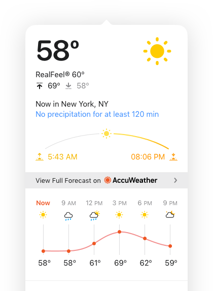 Screenshot of Fantastical's weather forecast feature